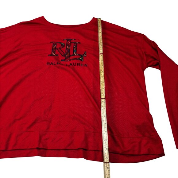 Lauren Ralph Lauren Red Long Sleeve Womens Top With Plaid RLL Logo Size XL - Picture 6 of 10